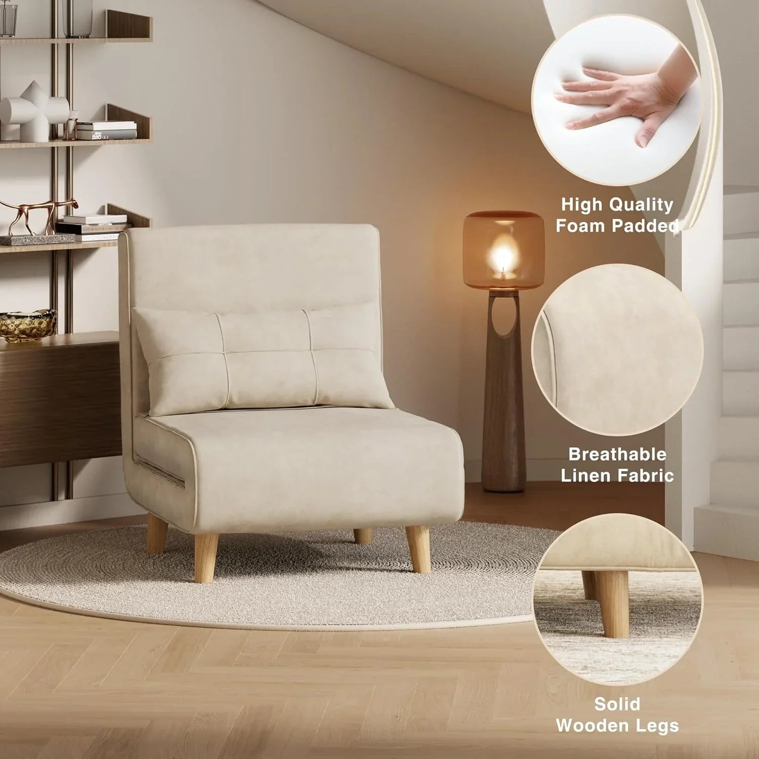 3-in-1 sleeper chair bed convertible chair bed futon sofa with adjustable backrest