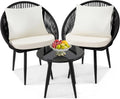 3 Piece Bistro Set Woven Rope Chair with Cushions All Weather Patio Conversation Set Side Table