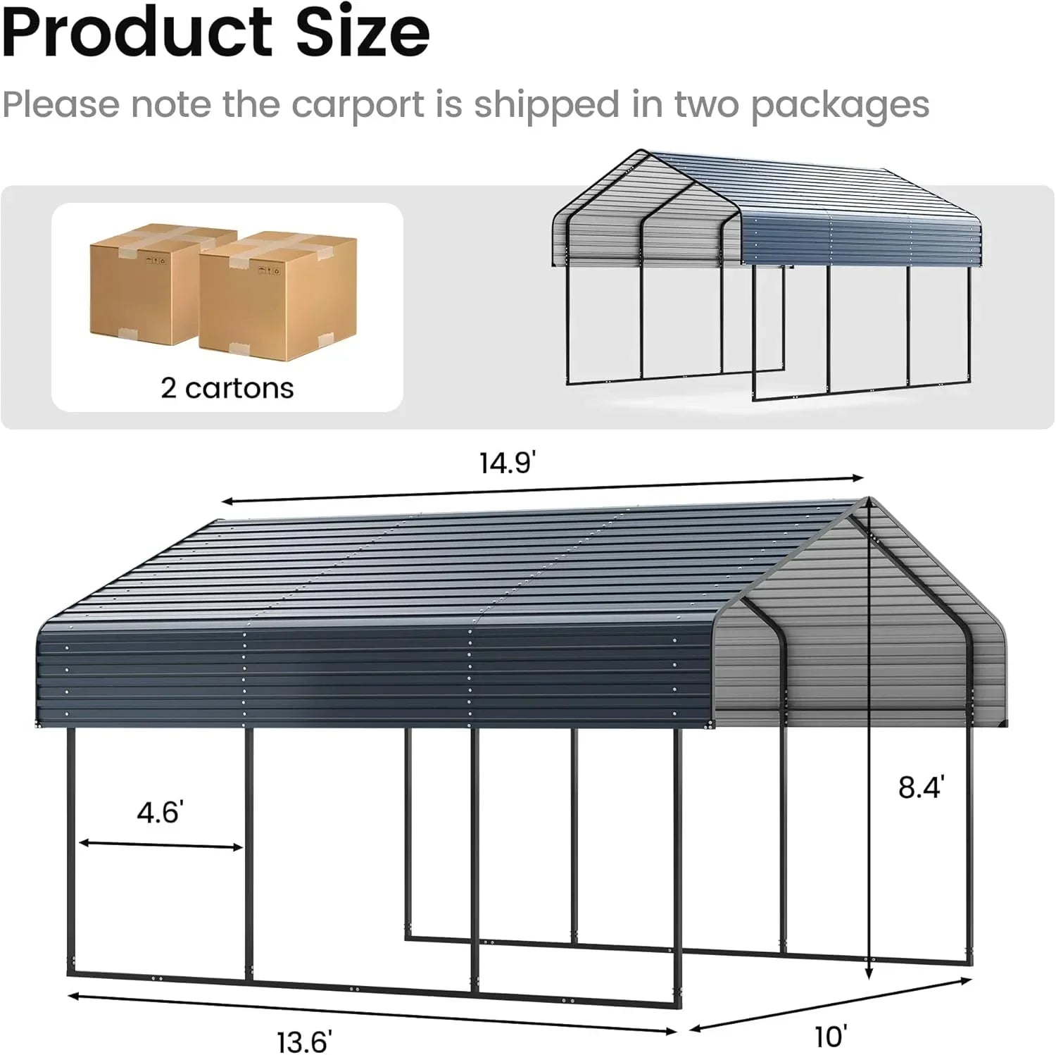 10x15 Heavy Duty Metal Carport Outdoor Garage Car Shelter Shade with Heavier Frame