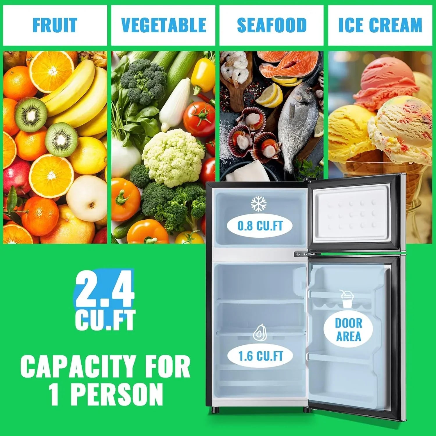 2.4 Cu.Ft Mini Fridge with Freezer Double Door Small Tiny Size Refrigerator with 7 Control Knob