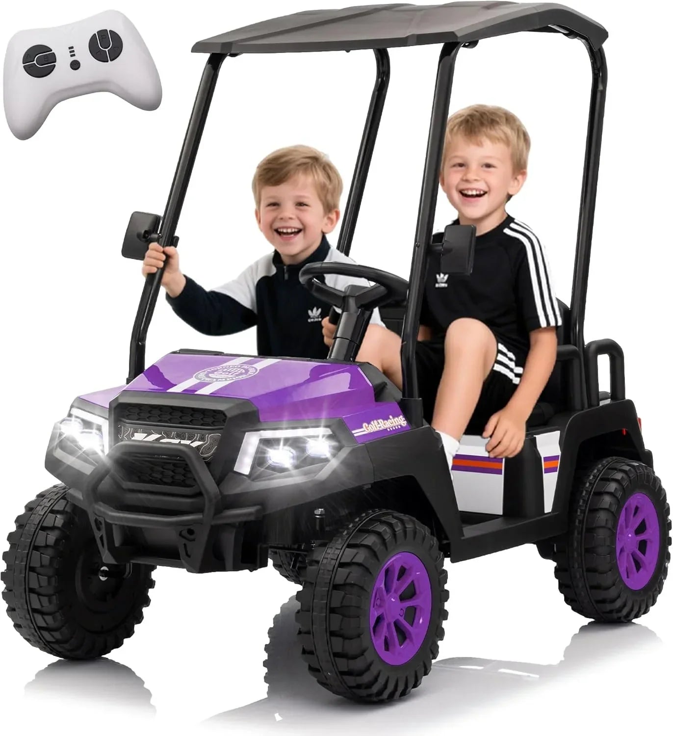 24V 7AH Childrens Golf Cart with Remote Control Removable Awning 4-Wheel Spring Suspension