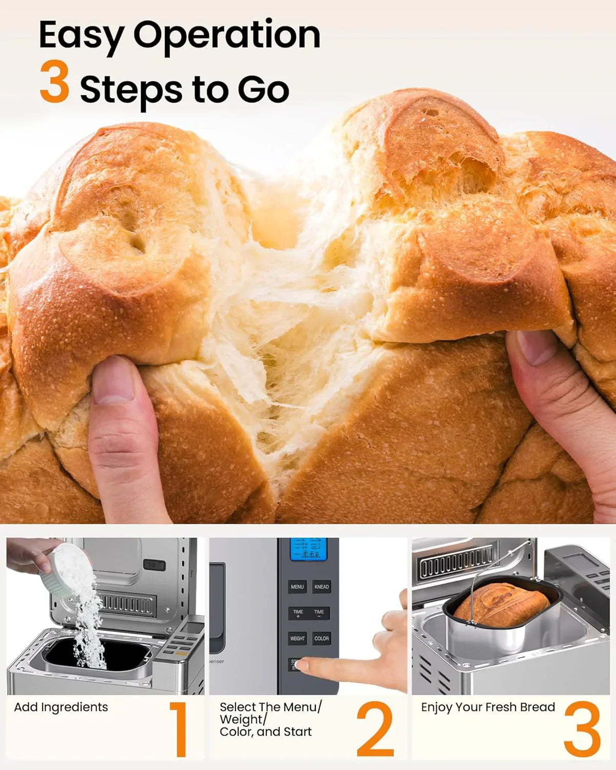 25-in-1 Bread Maker with Automatic Dual Dispenser 2-Pound Stainless Steel Bread Maker