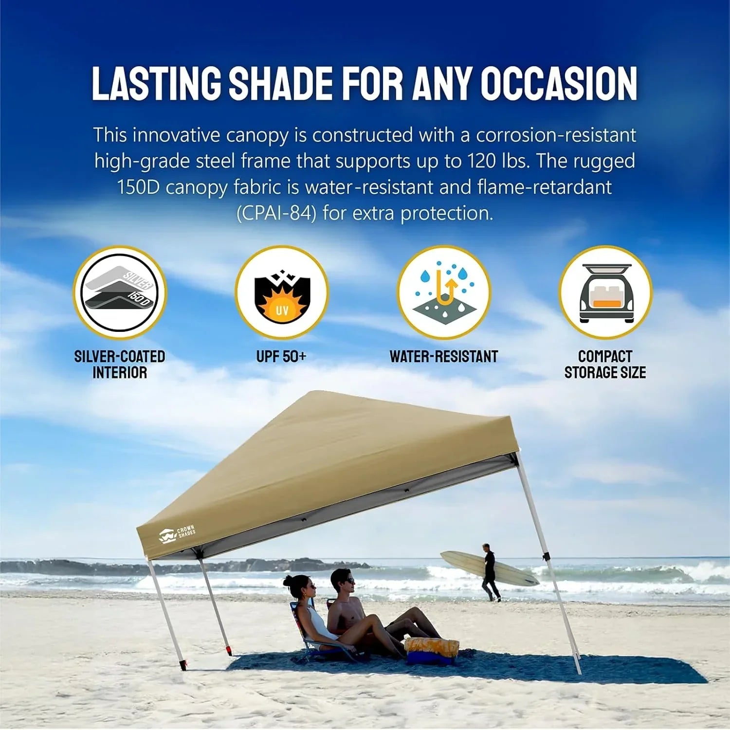 10x10 Pop-Up Awning One-Click Installation Beach Tent Outdoor Sunshade Silver Coated Top