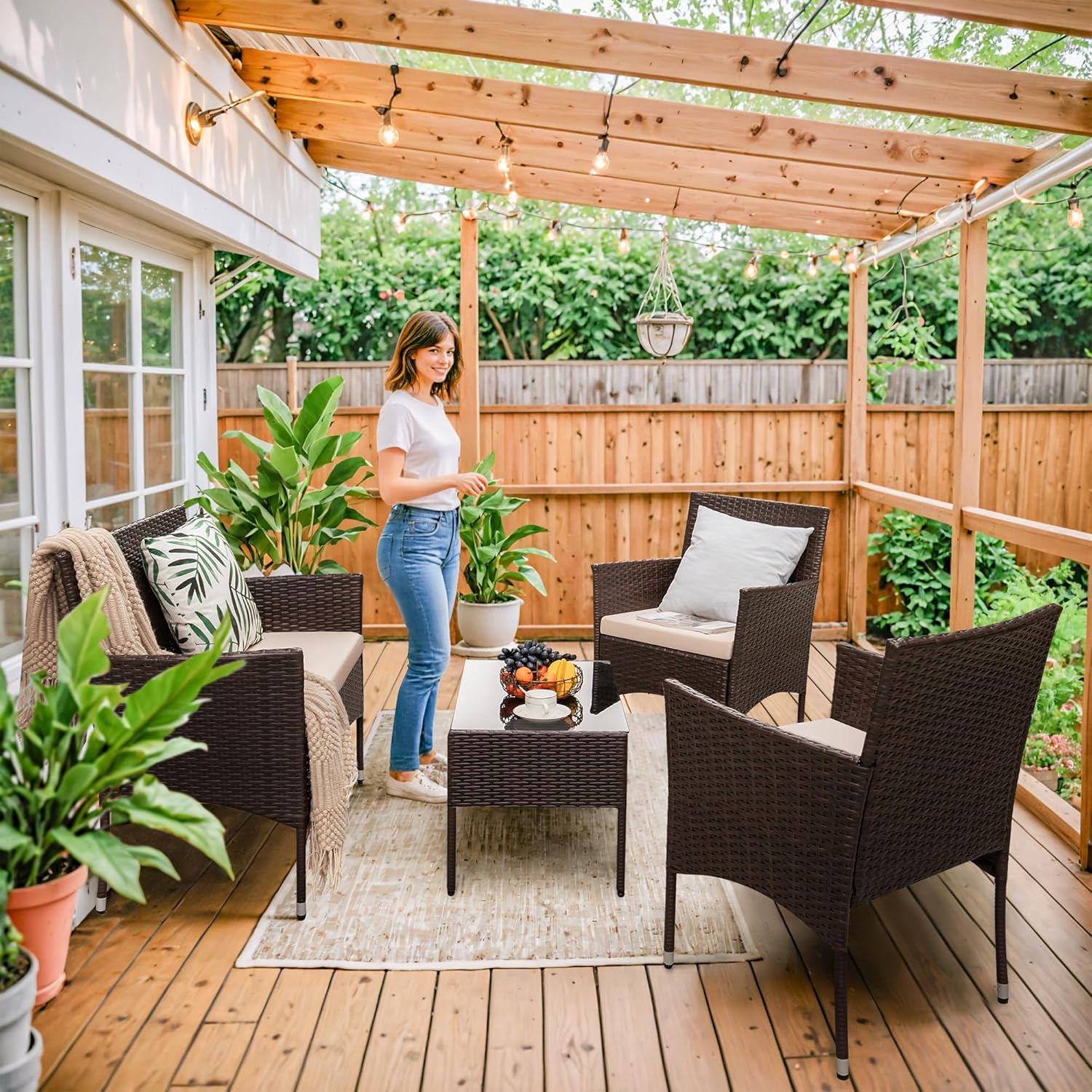 4 piece outdoor patio furniture set rattan chair wicker set