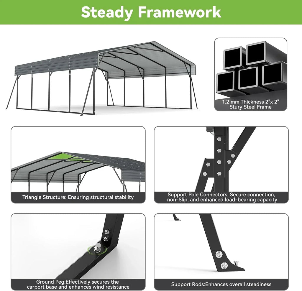 10x15 Heavy Duty Metal Carport Outdoor Garage Car Shelter Shade with Heavier Frame