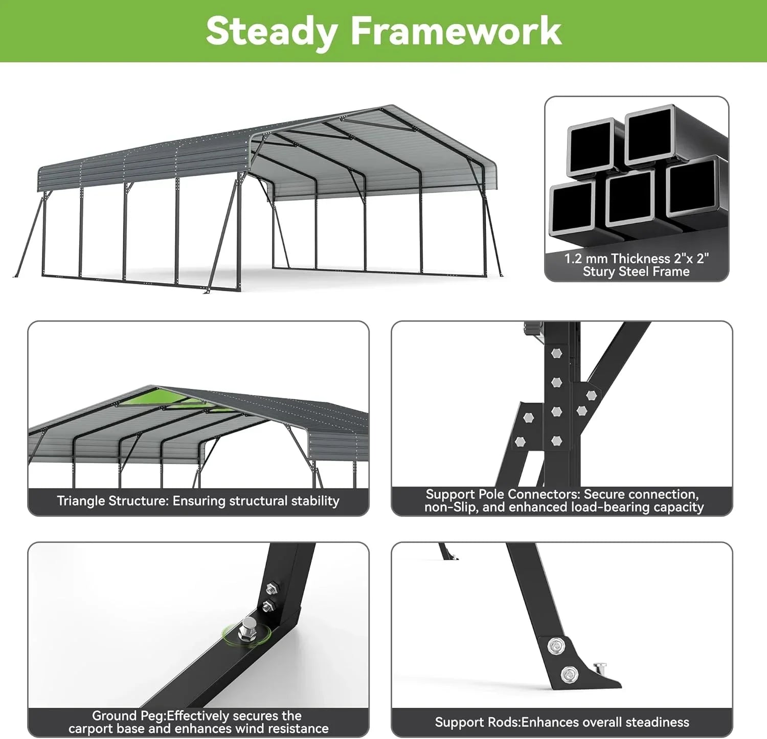 10x15 Heavy Duty Metal Carport Outdoor Garage Car Shelter Shade with Heavier Frame