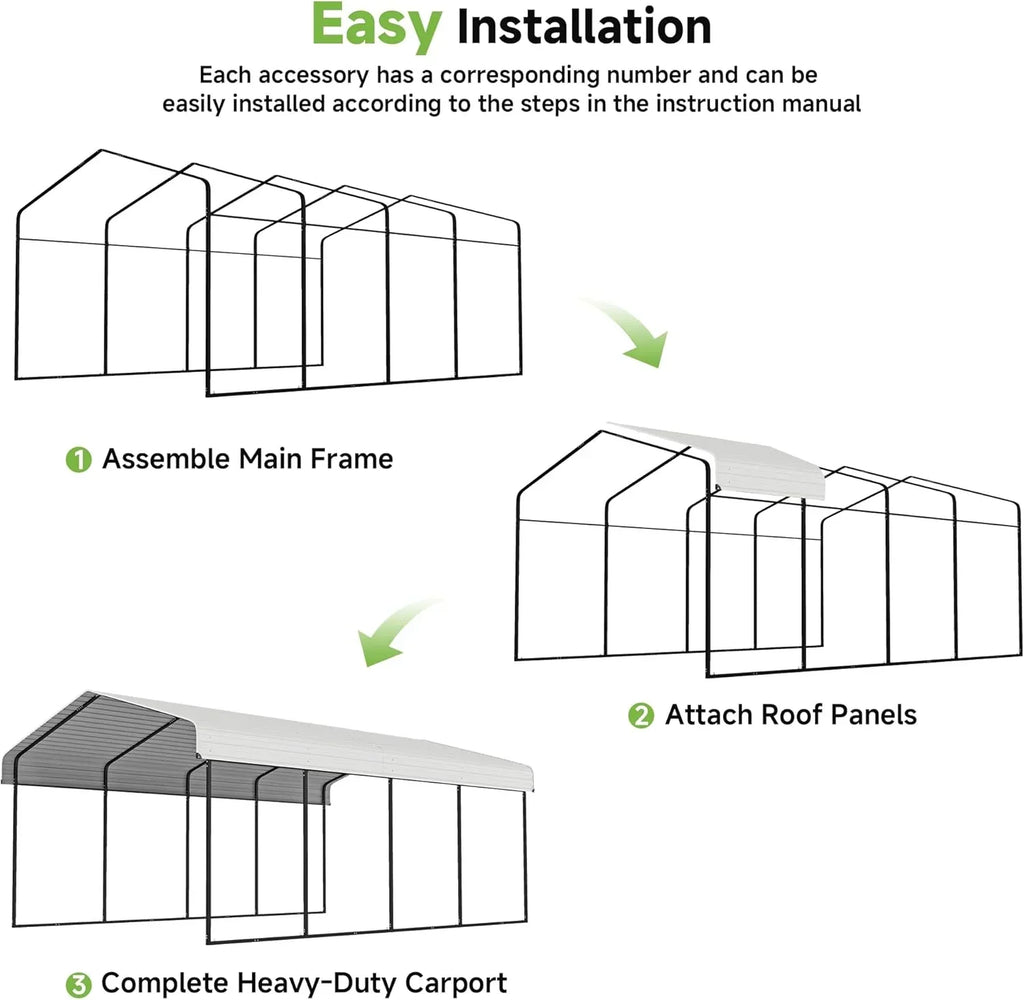 10x15 Heavy Duty Metal Carport Outdoor Garage Car Shelter Shade with Heavier Frame
