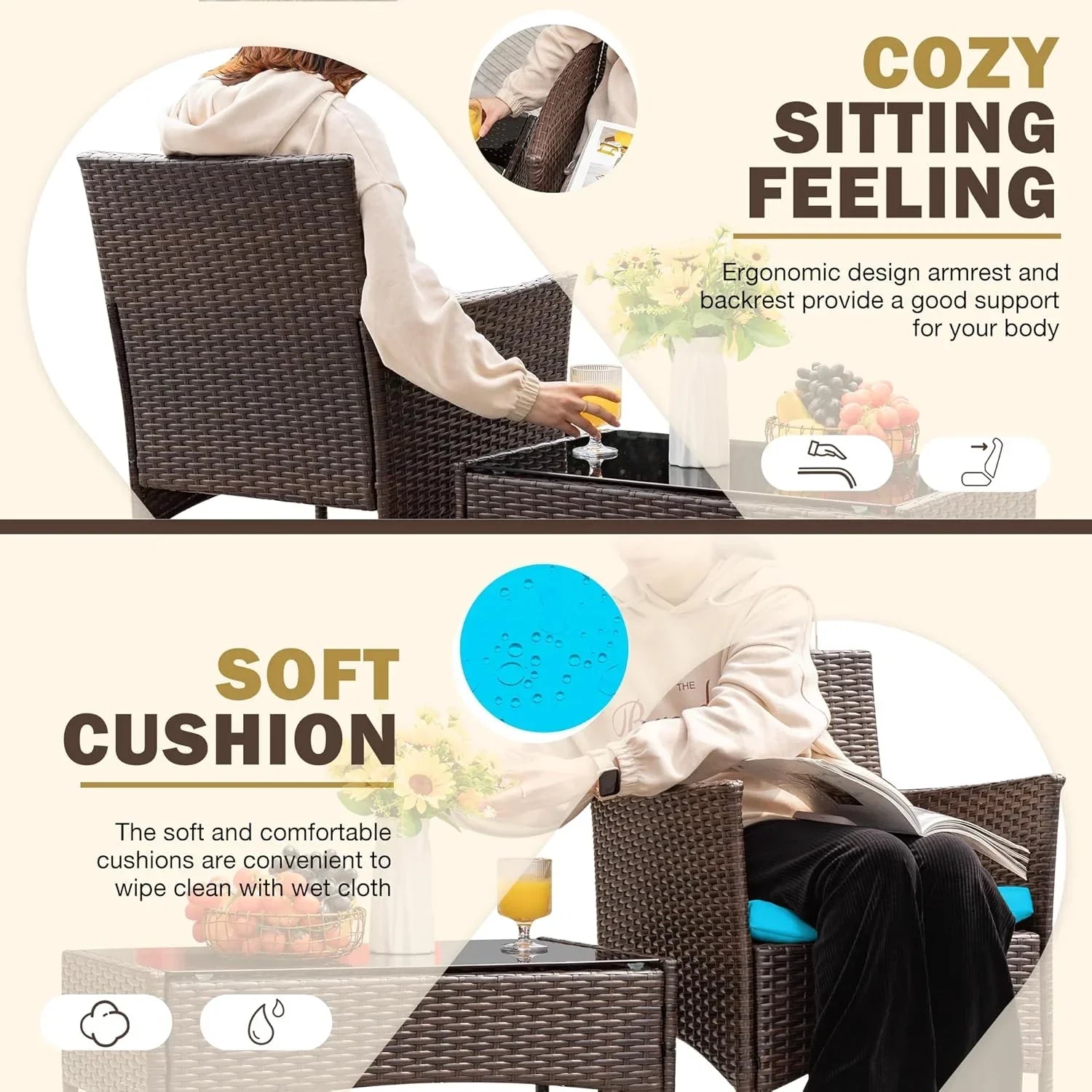 4 piece outdoor patio furniture set rattan chair wicker set