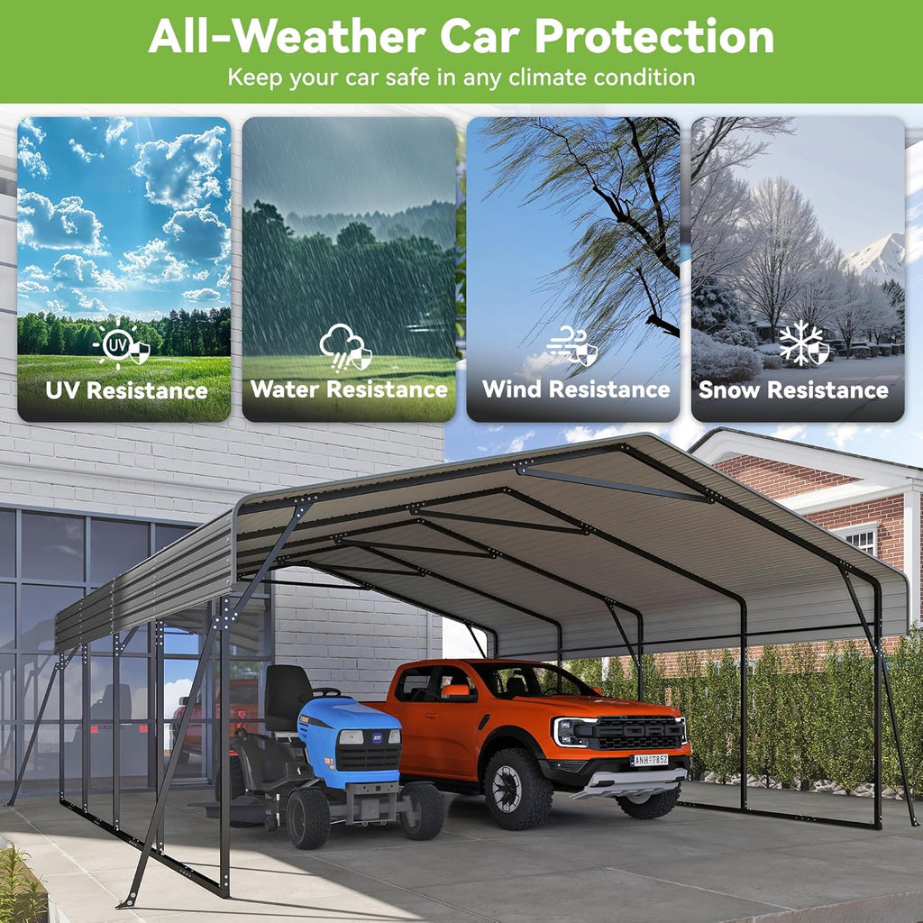 10x15 Heavy Duty Metal Carport Outdoor Garage Car Shelter Shade with Heavier Frame