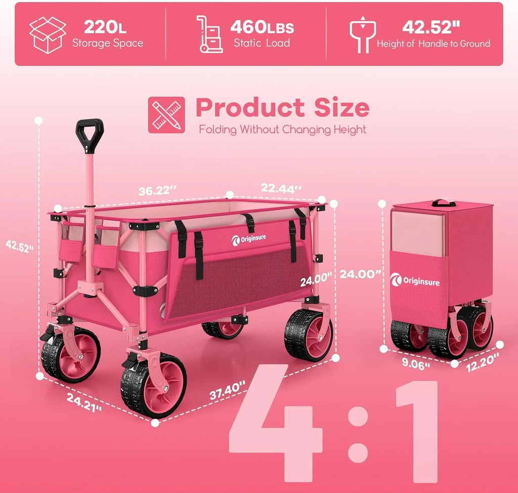 38 long foldable four-wheel stroller 460 lb capacity 220 liter folding beach stroller