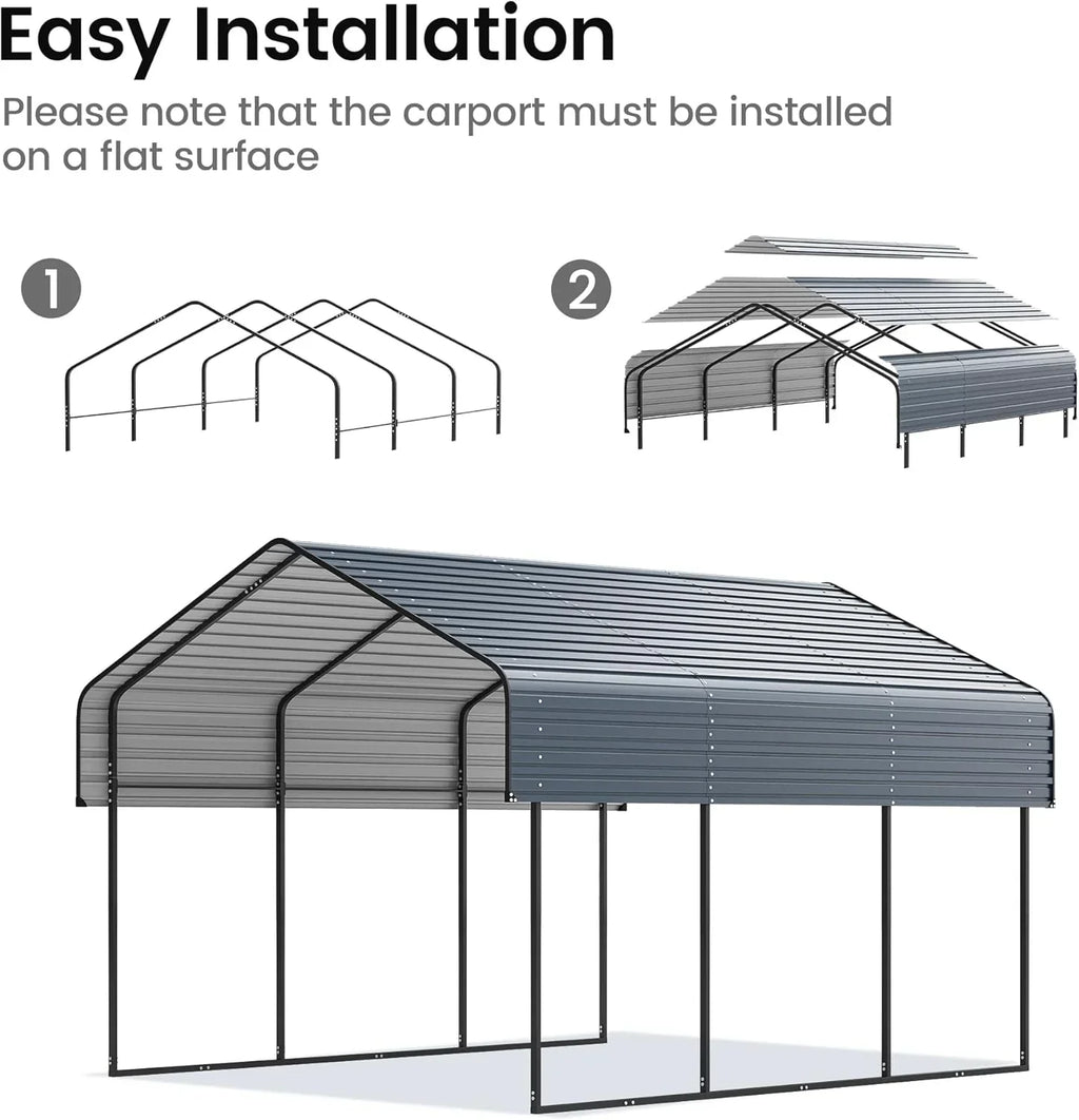 10x15 Heavy Duty Metal Carport Outdoor Garage Car Shelter Shade with Heavier Frame