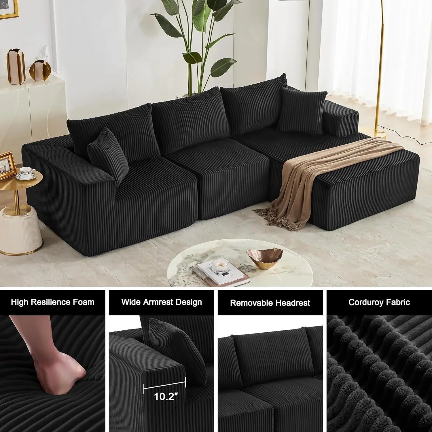 108-inch modular sofa cloud modular sofa with deep seat and reclining chair upholstered sofa