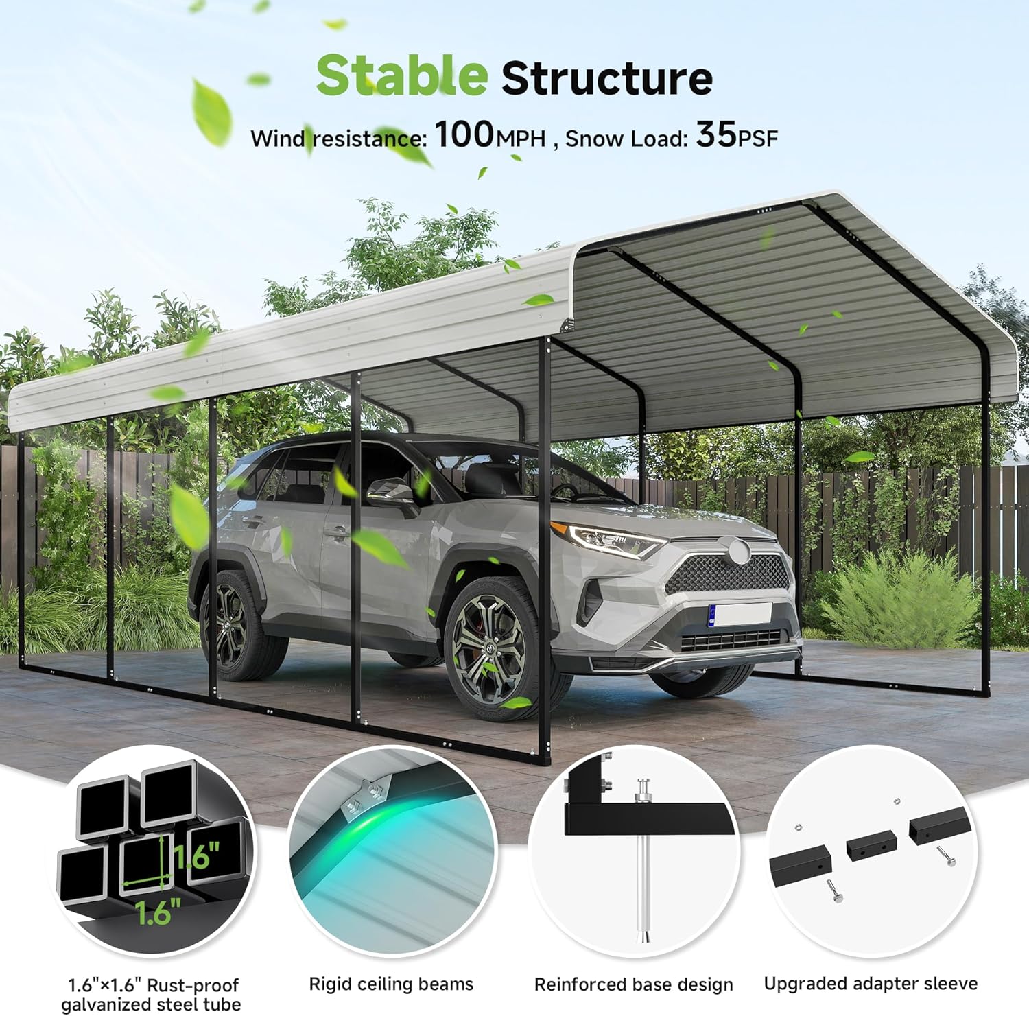 10x15 Heavy Duty Metal Carport Outdoor Garage Car Shelter Shade with Heavier Frame