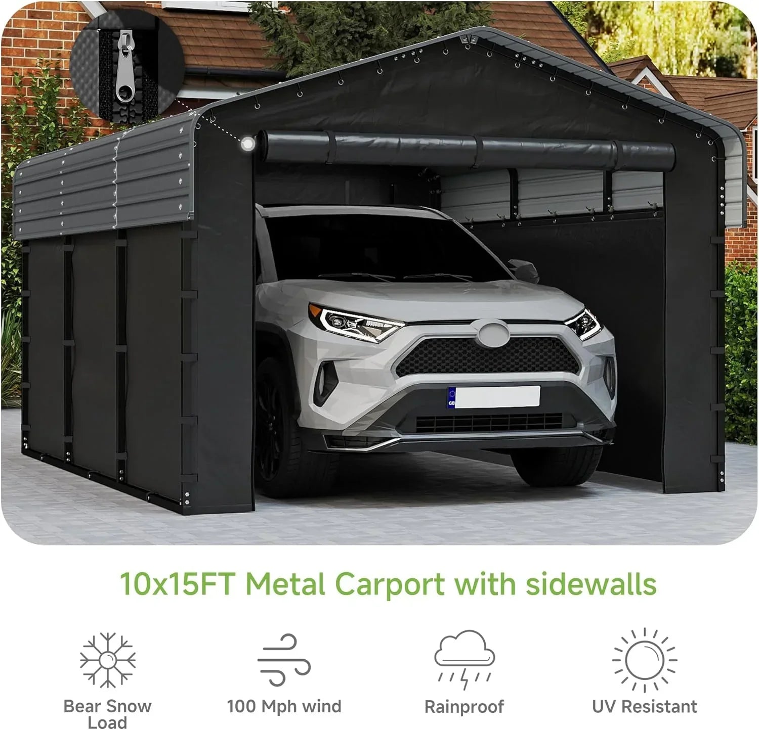 10x15 Heavy Duty Metal Carport Outdoor Garage Car Shelter Shade with Heavier Frame