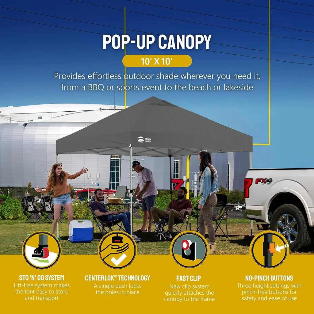 10x10 Pop-Up Awning One-Click Installation Beach Tent Outdoor Sunshade Silver Coated Top