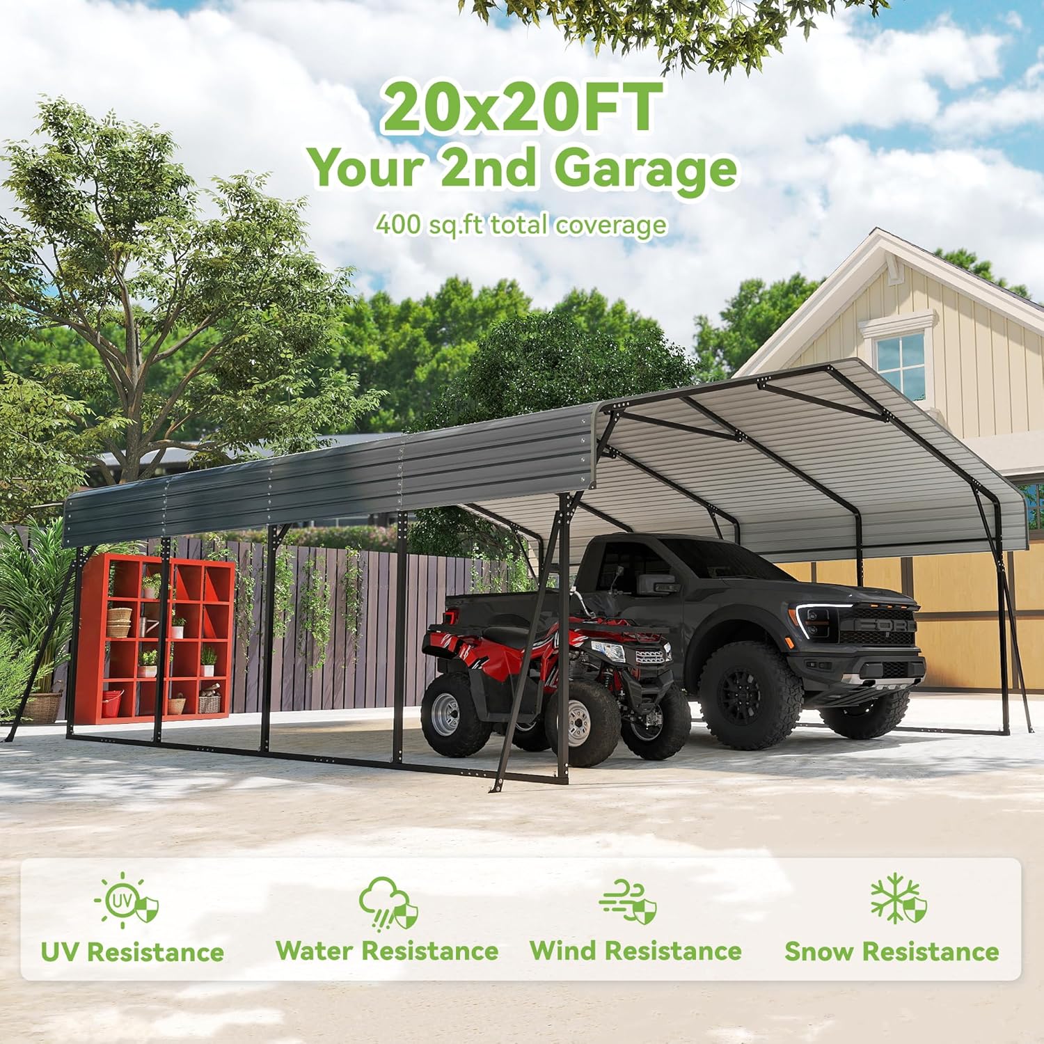 10x15 Heavy Duty Metal Carport Outdoor Garage Car Shelter Shade with Heavier Frame