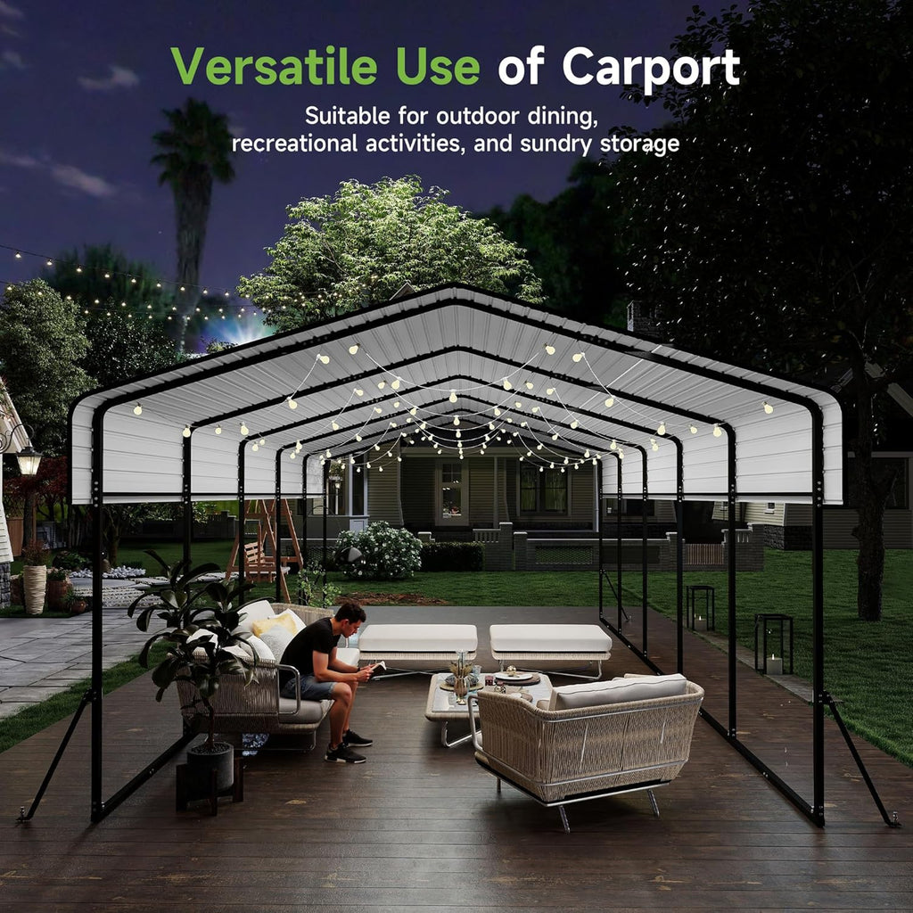10x15 Heavy Duty Metal Carport Outdoor Garage Car Shelter Shade with Heavier Frame