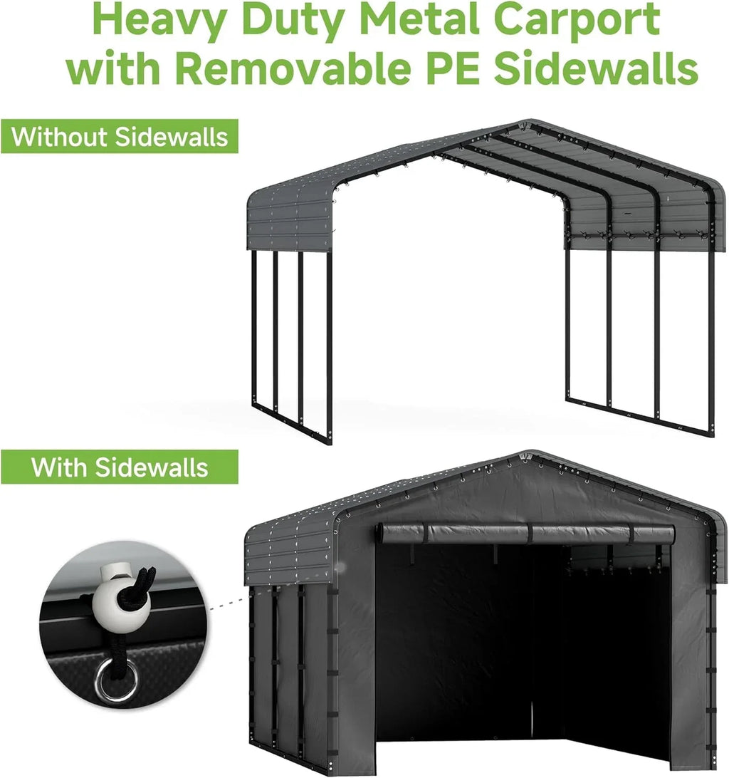 10x15 Heavy Duty Metal Carport Outdoor Garage Car Shelter Shade with Heavier Frame