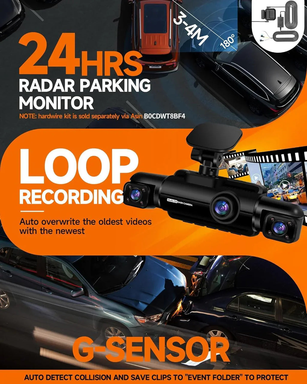 360æŽ?Dash Cam 4-Channel FHD 4*1080P Wi-Fi GPS Voice Control Car Camera Front 2K+1080P