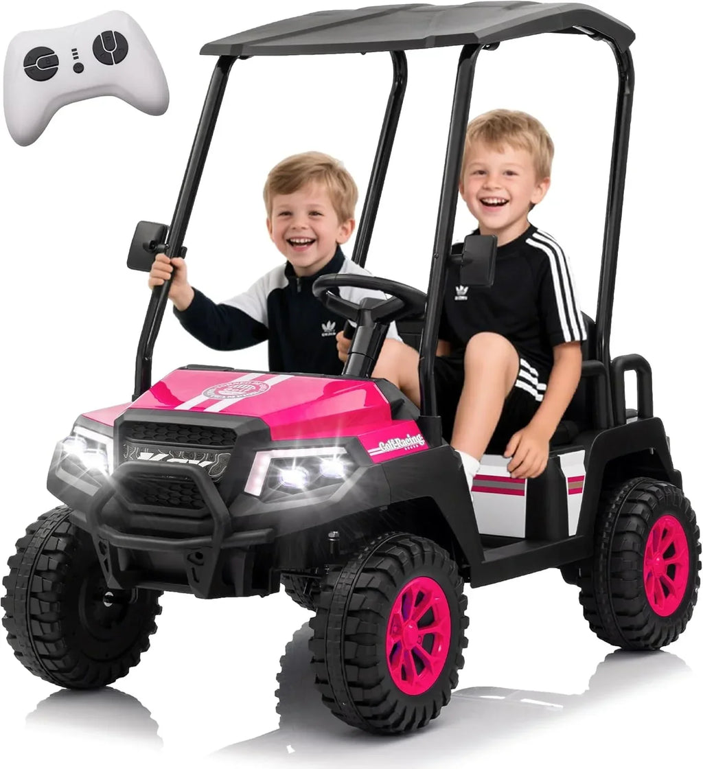 24V 7AH Childrens Golf Cart with Remote Control Removable Awning 4-Wheel Spring Suspension