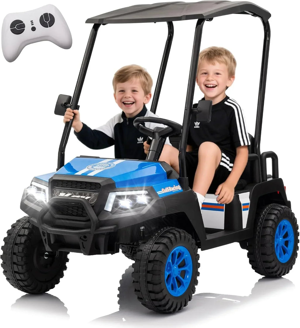 24V 7AH Childrens Golf Cart with Remote Control Removable Awning 4-Wheel Spring Suspension