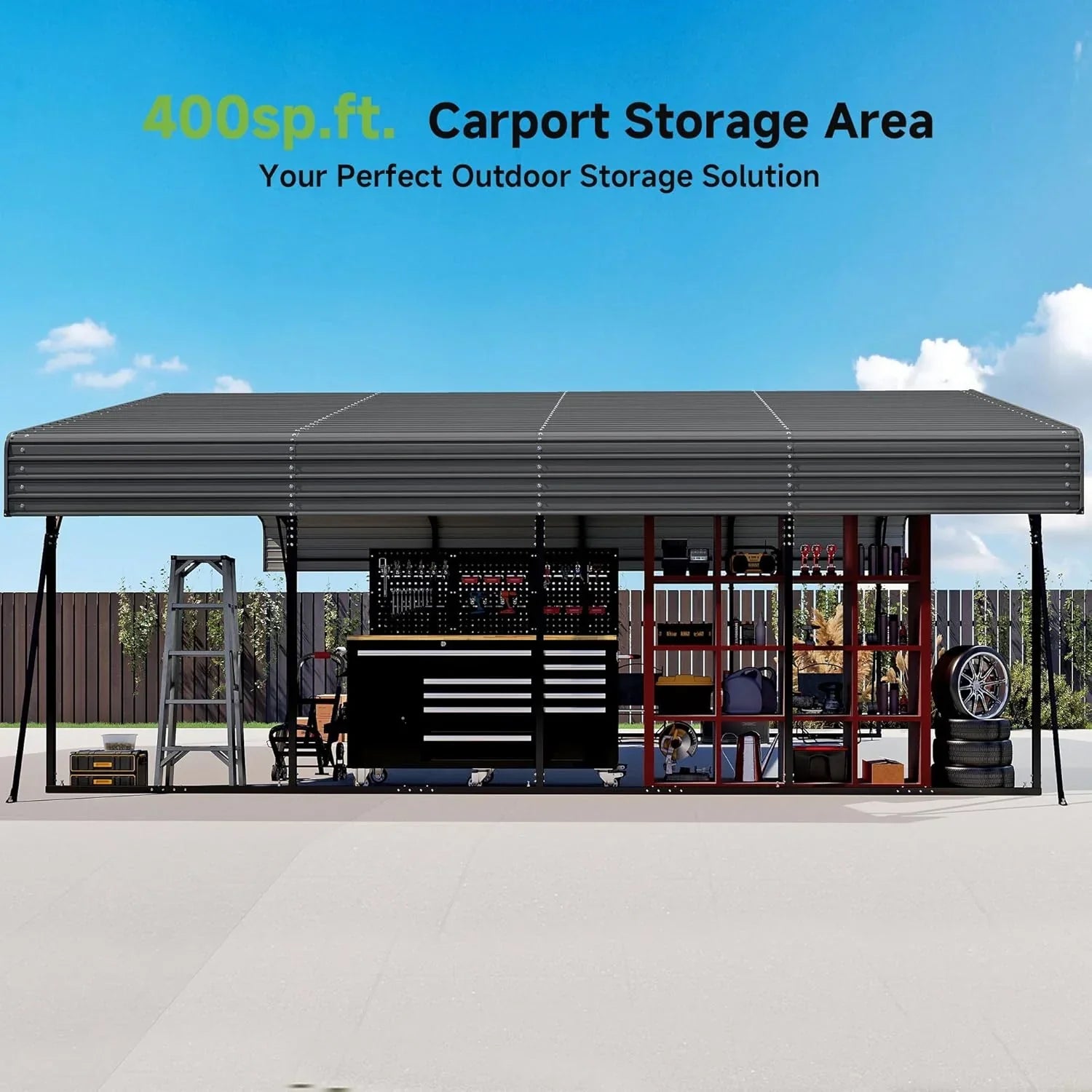 10x15 Heavy Duty Metal Carport Outdoor Garage Car Shelter Shade with Heavier Frame