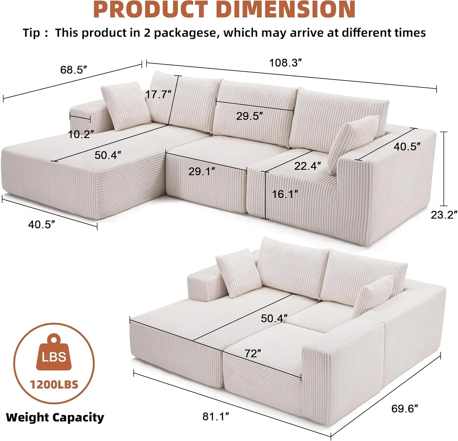 108 inch sectional sofa cloud sectional sofa with deep seat modern sectional L shaped sofa