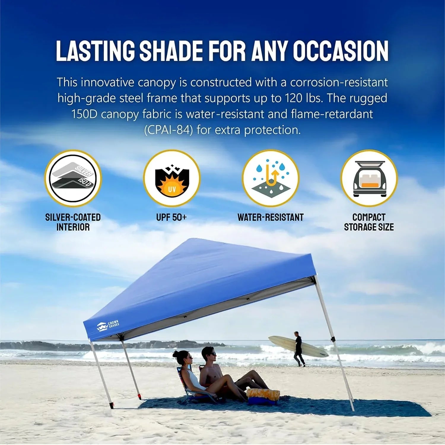 10x10 Pop-Up Awning One-Click Installation Beach Tent Outdoor Sunshade Silver Coated Top