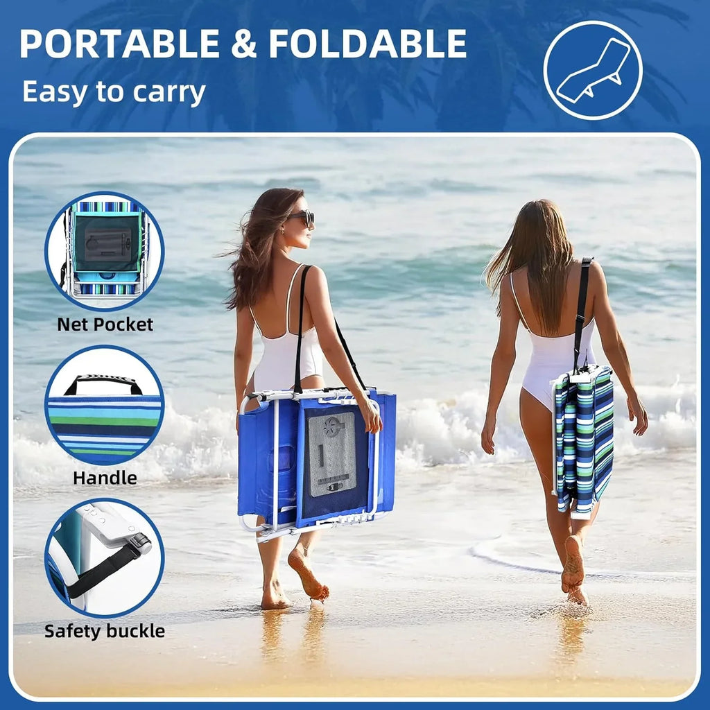3-in-1 Beach Chair Face Holes Lounge Chair Outdoor with Folding Side Table 5-Position Recliner
