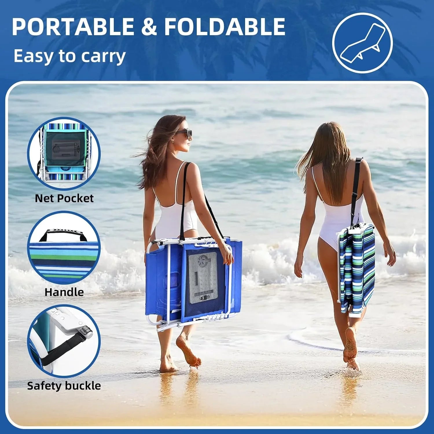 3-in-1 Beach Chair Face Holes Lounge Chair Outdoor with Folding Side Table 5-Position Recliner