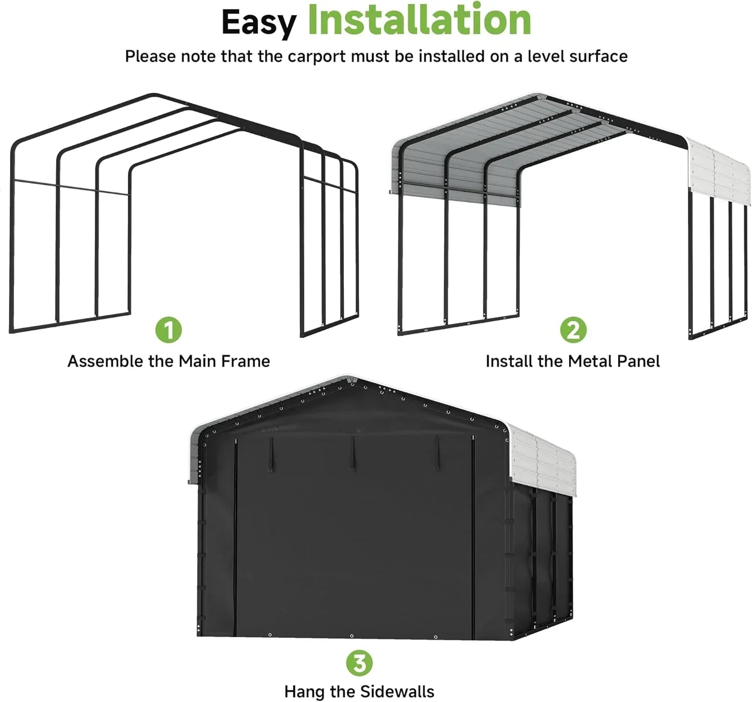 10x15 Heavy Duty Metal Carport Outdoor Garage Car Shelter Shade with Heavier Frame