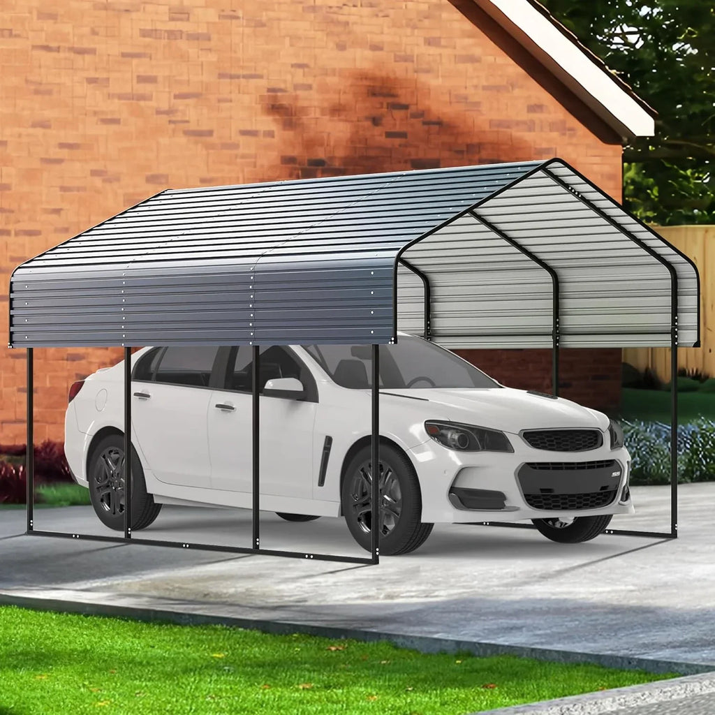 10x15 Heavy Duty Metal Carport Outdoor Garage Car Shelter Shade with Heavier Frame