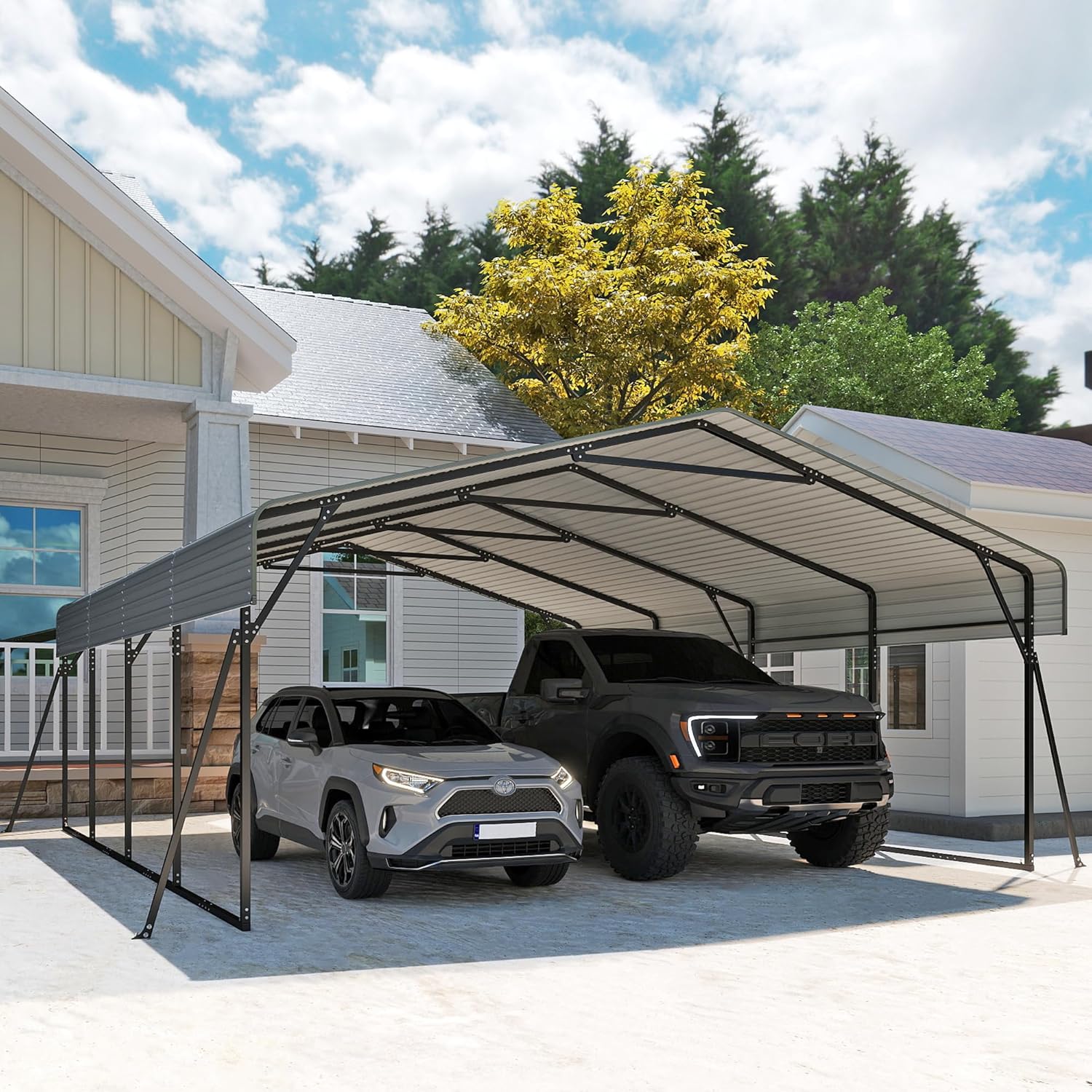10x15 Heavy Duty Metal Carport Outdoor Garage Car Shelter Shade with Heavier Frame