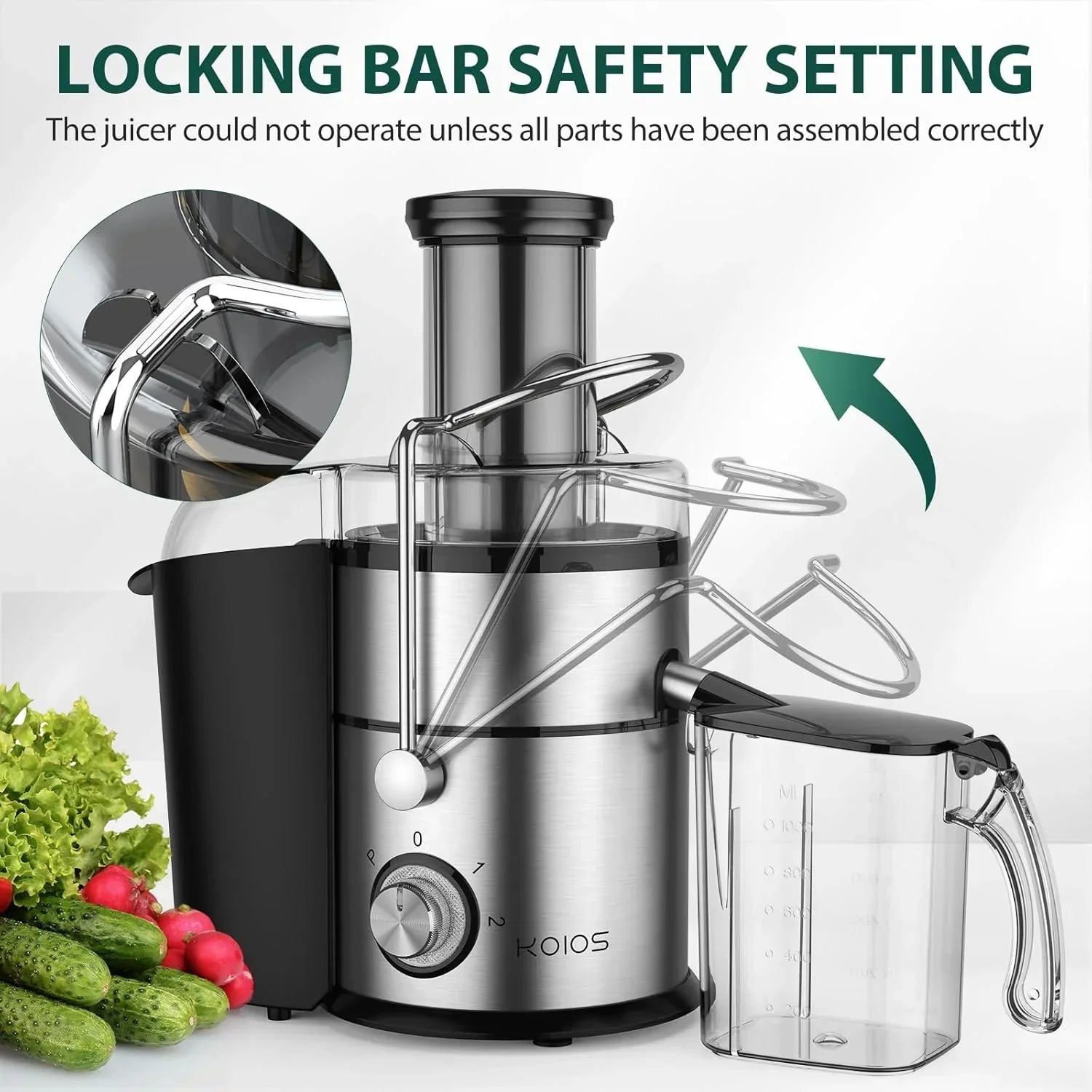 1300W KOIOS Centrifugal Juicer with Extra Large 3 Feed Chute and Titanium Filter