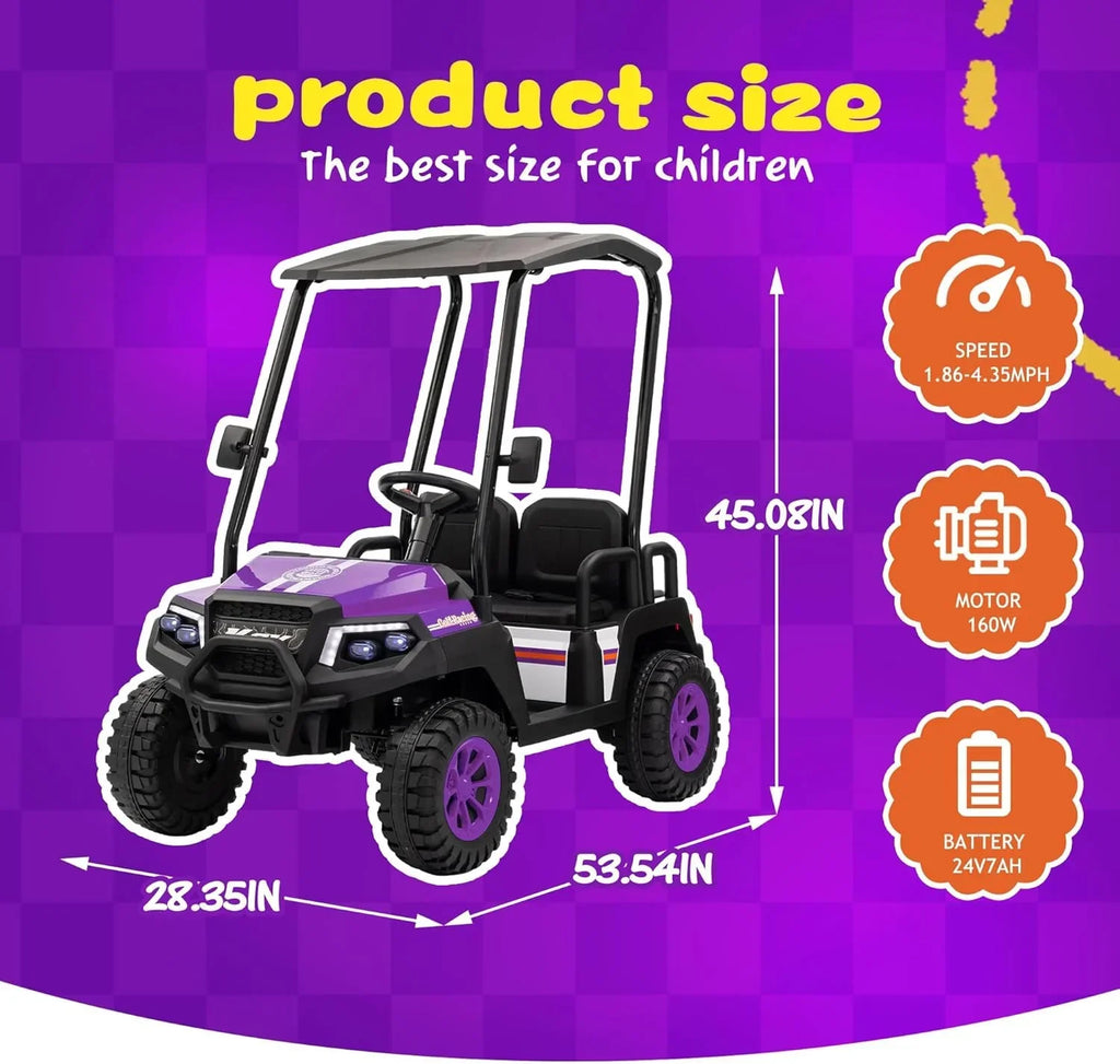 24V 7AH Childrens Golf Cart with Remote Control Removable Awning 4-Wheel Spring Suspension
