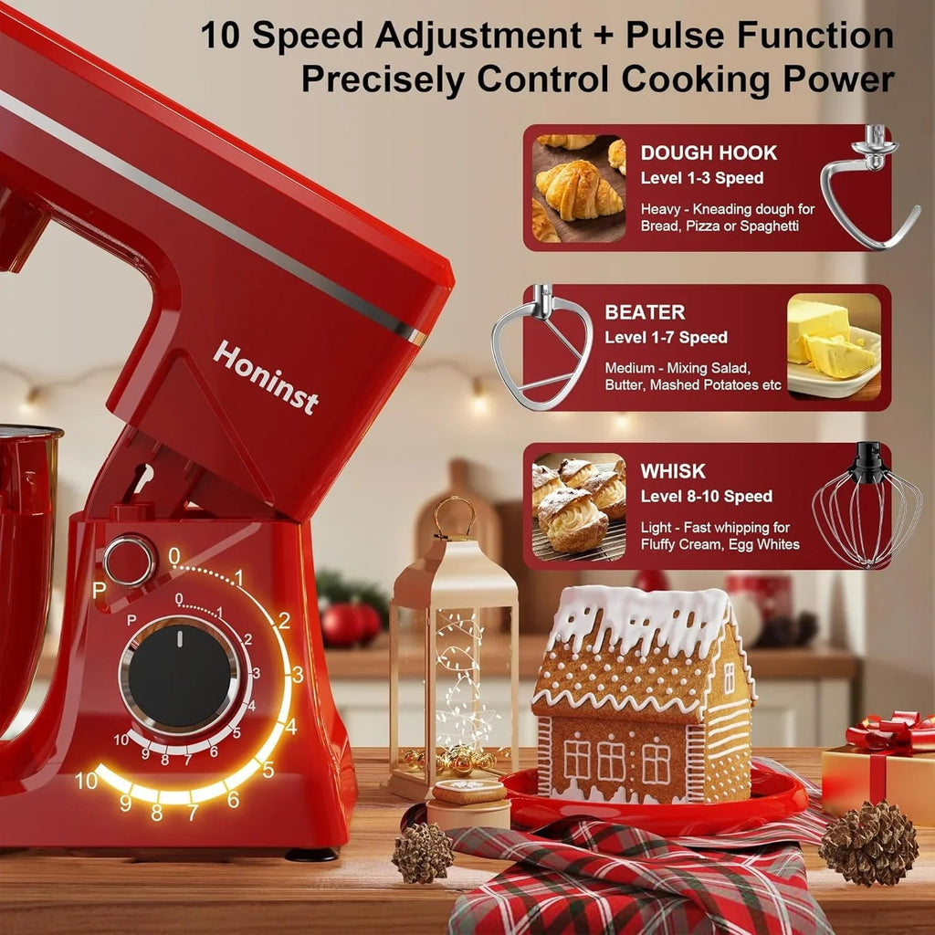 10-Speed Stand Mixer with 8-in-1 Splash Guard Tilt Head 6-Quart Stainless Steel Bowl