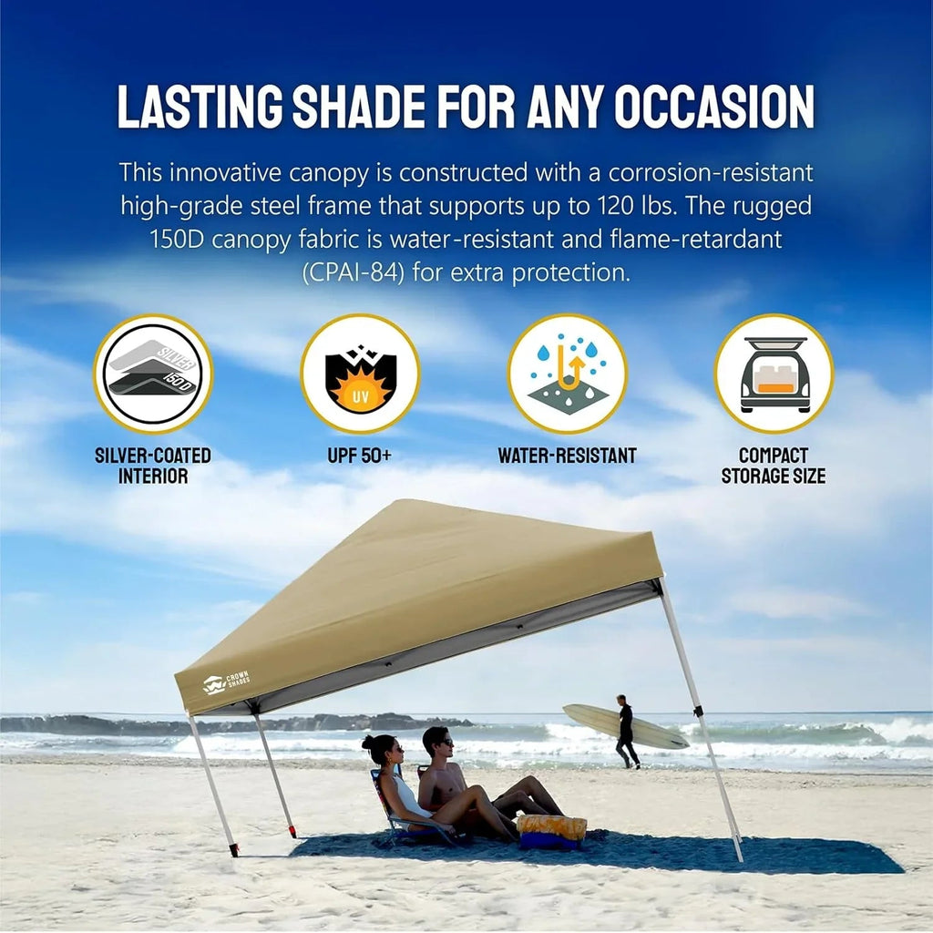10x10 Pop-Up Awning One-Click Installation Beach Tent Outdoor Sunshade Silver Coated Top
