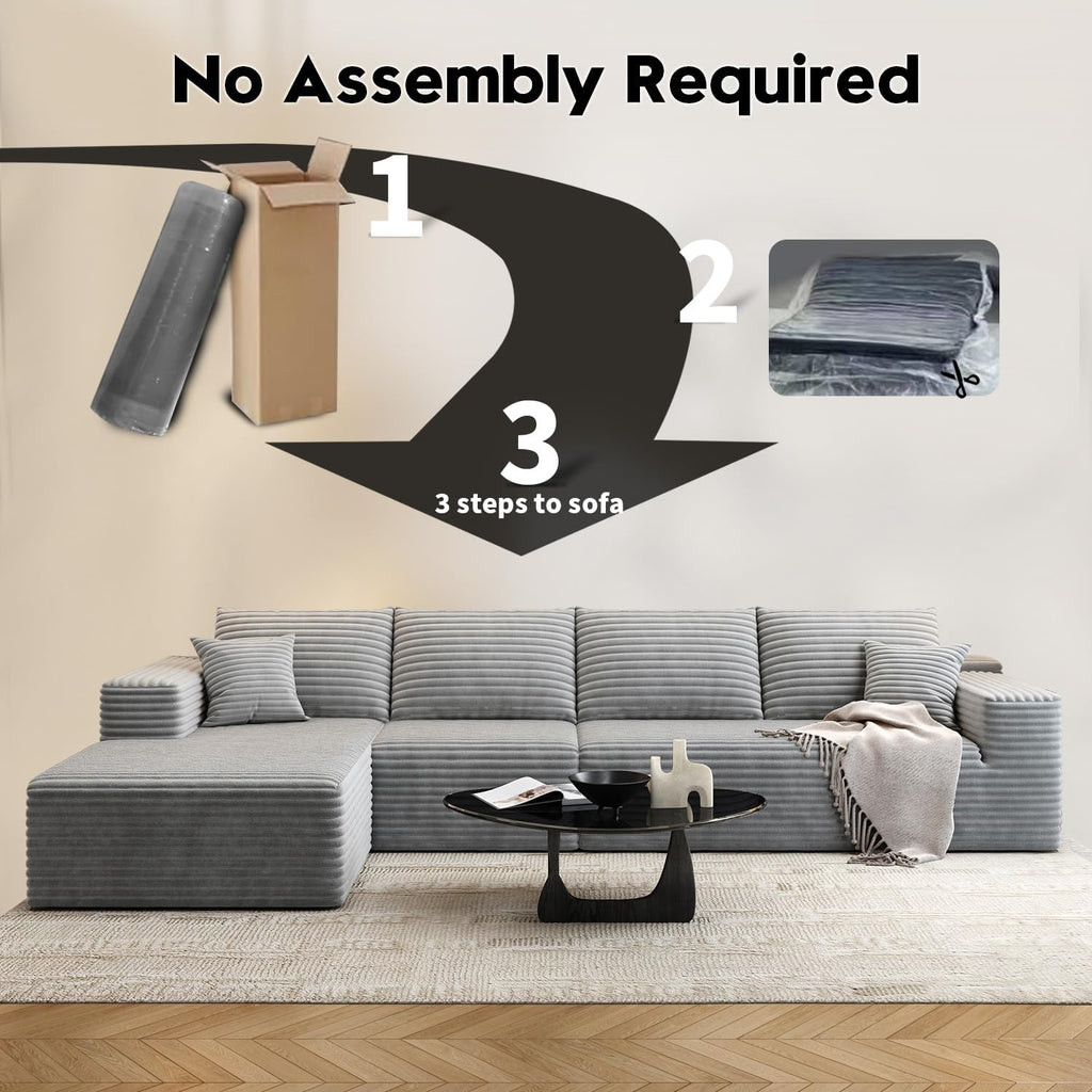 107.5" Cloud Modular Sectional Sofa Couch with L-Shape Chaise,Modern Minimalist Upholstered Couches for Living Room Bedroom,Deep Seat Corner Couch，No Assembly Required (Black,Left Facing Chaise)