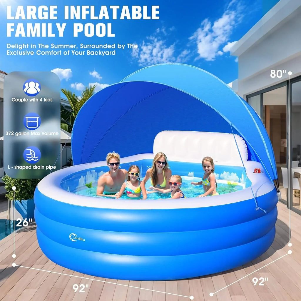 2025 Upgraded Inflatable Pool with Canopy Inflatable Family Lounge Pool Round Blow Up Pool