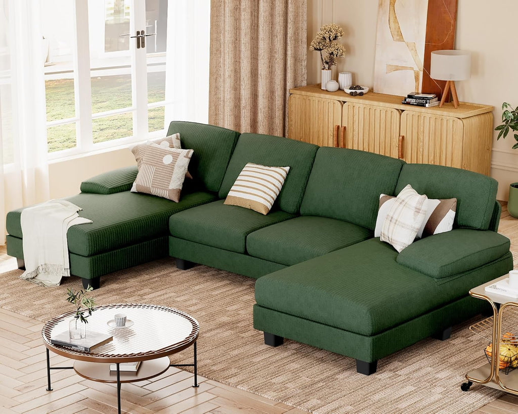 JUMMICO Sectional Couches for Living Room, U Shaped Couch with Chenille Fabric, 4 Seat Modern Sofa with Removable Pillows for Apartment and Small Space (Fabric, Grey)