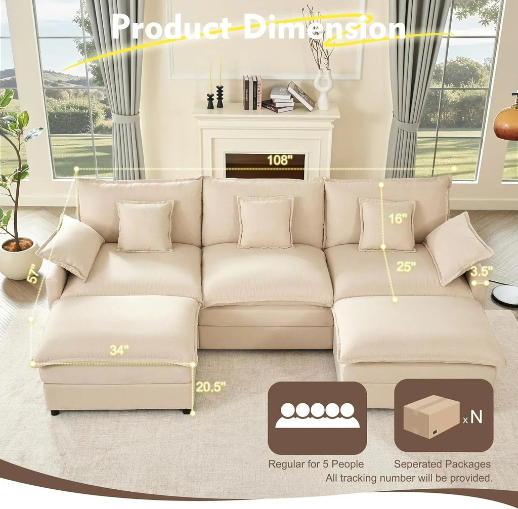 108" U-shaped sofa modular sofa Comfortable cloud sofa