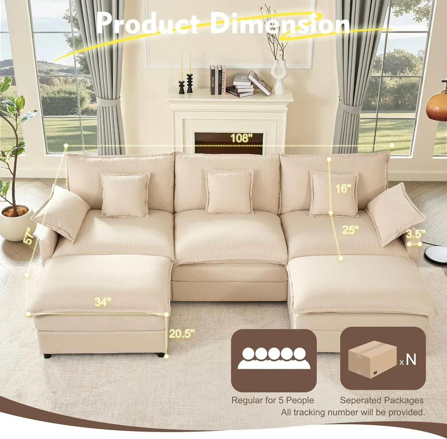 108" U-shaped sofa modular sofa Comfortable cloud sofa