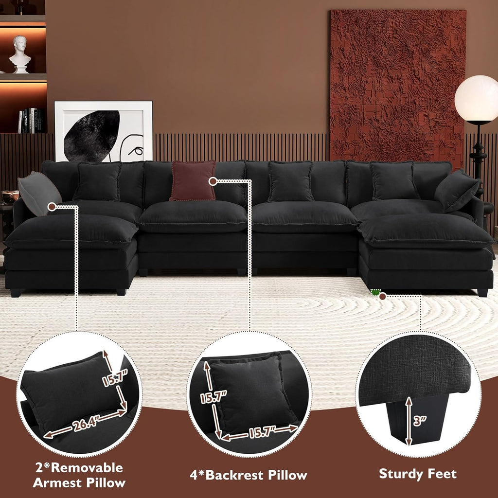 111.4 Inch L-Shaped Modern Sofa Modular Cloud Sofa Ottoman 4-Seater Chenille Deep Seat Sofa