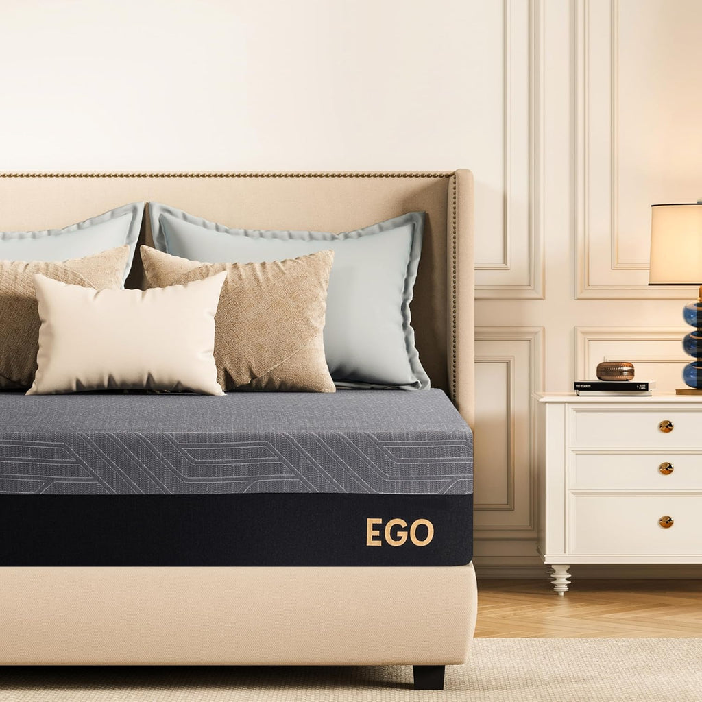 EGOHOME 14 Inch King Size Memory Foam Mattress for Back Pain, Cooling Gel Mattress Bed in a Box, Made in USA, CertiPUR-US Certified, Therapeutic Medium Mattress, 76x80x14 Black