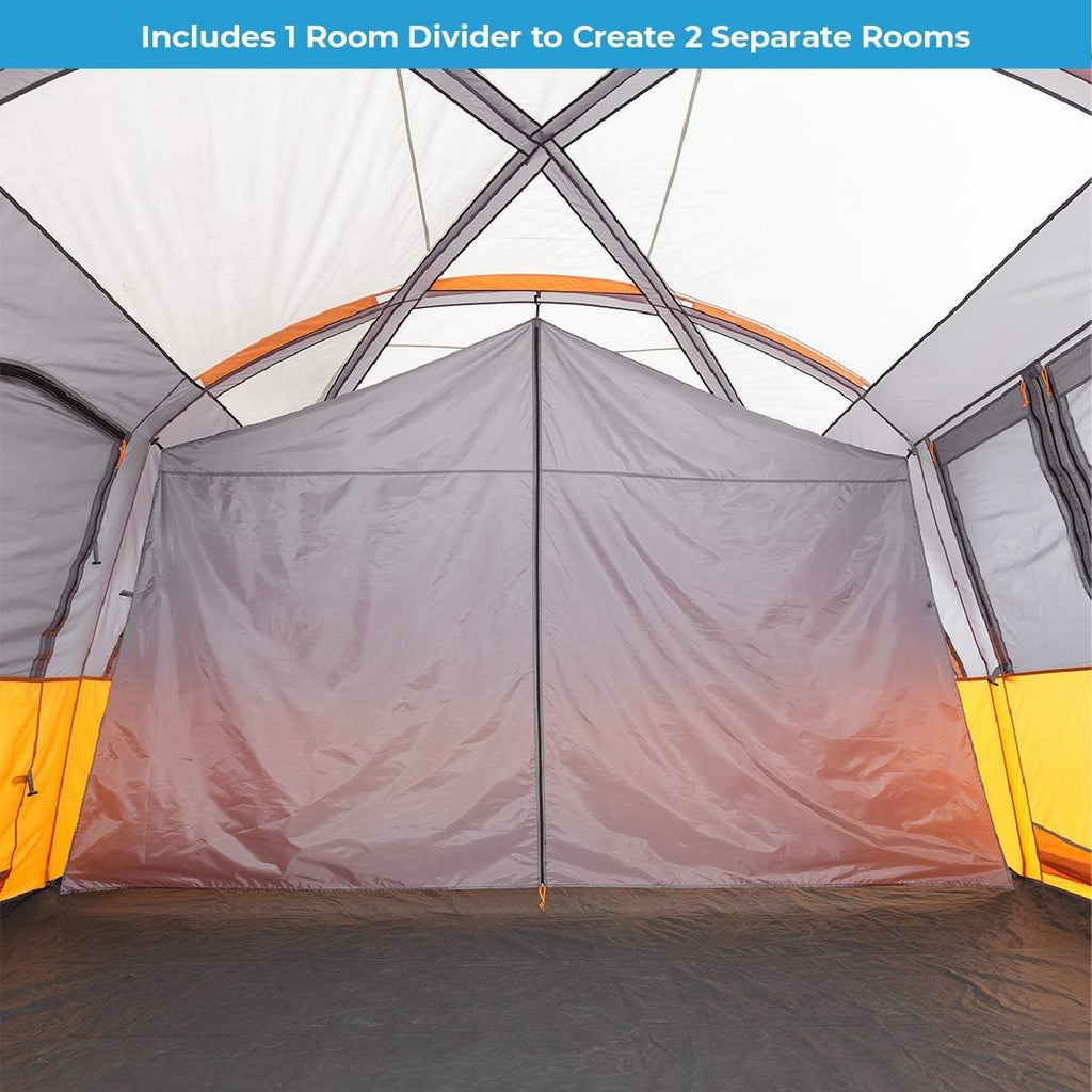 CORE Straight Wall Cabin Tents | 10 Person / 11 Person / 12 Person Large Multi Room Family Tents for Car Camping & Outdoor Adventures