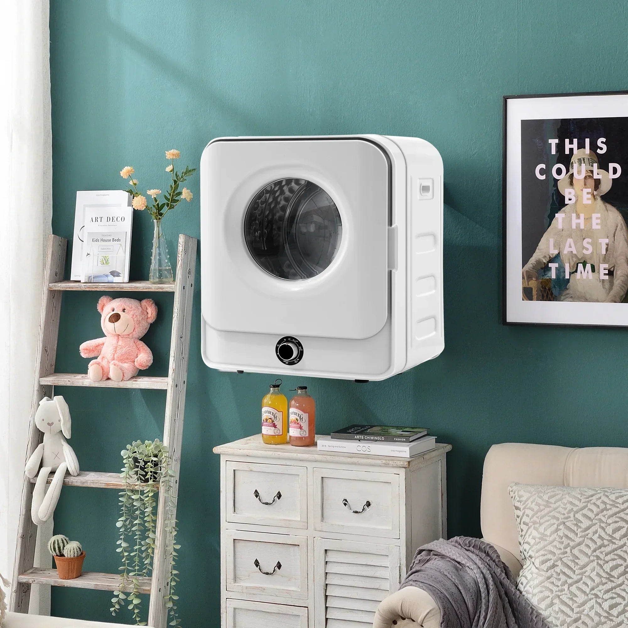 1.95 Cu.ft Front Load Clothes Dryer, Portable Compact Dryer 830W, 5 Drying Modes, Stainless Steel Drum, with Overheat Protection, Dust Removal, Deodorization and Lint Removal Functions, White