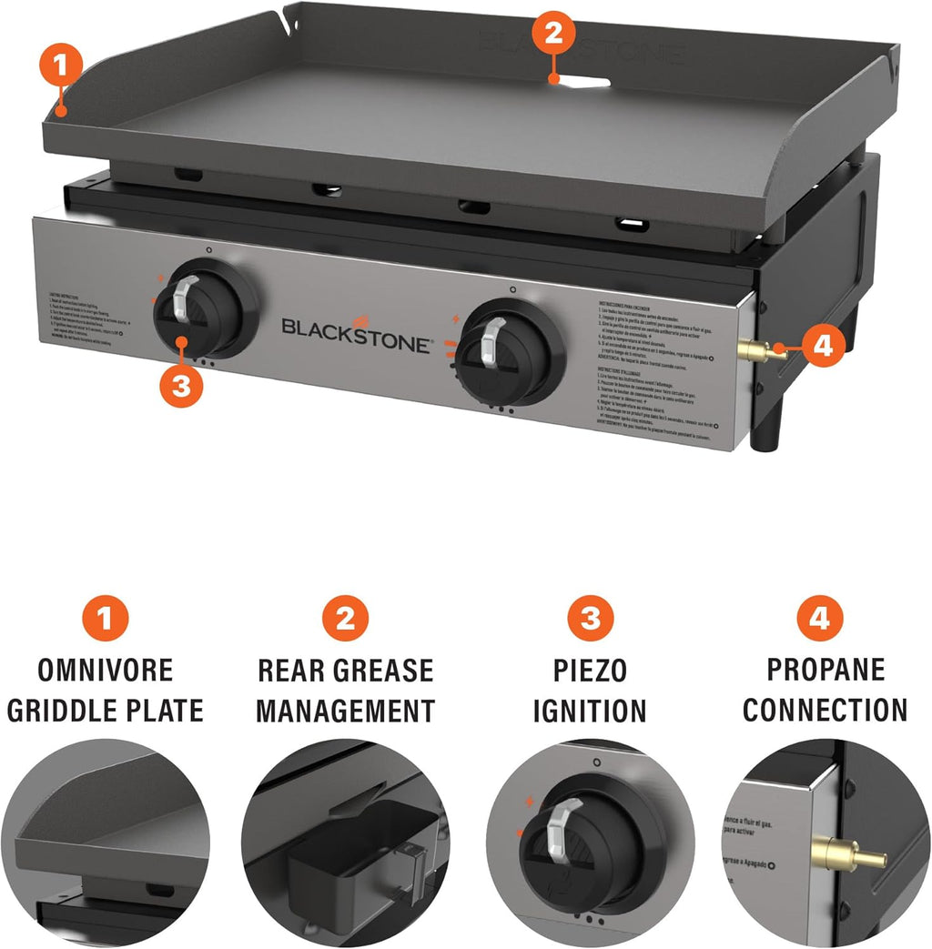 Blackstone 1666 22" Tabletop Griddle with Stainless Steel Faceplate, Powder Coated Steel, Black