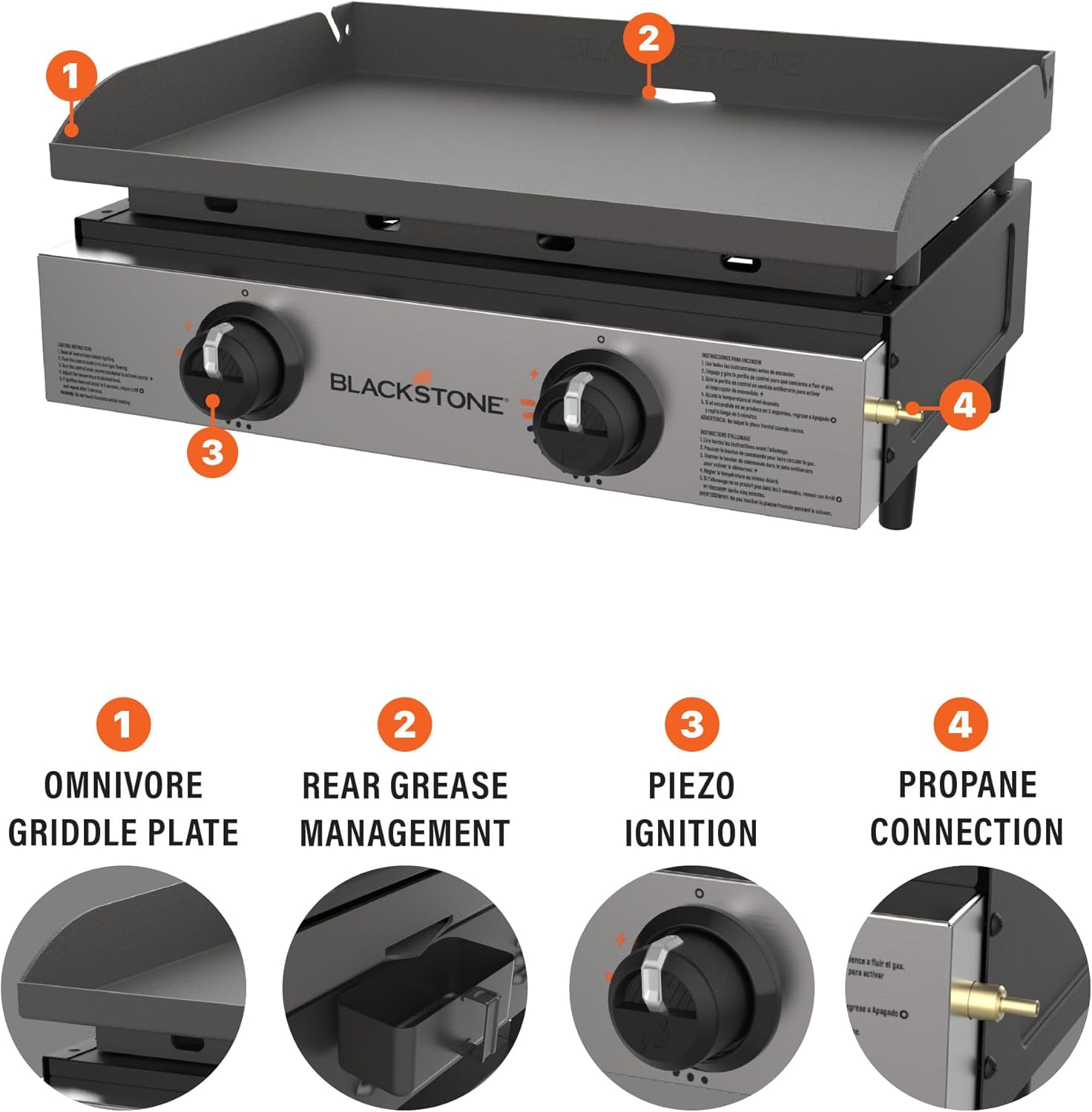 Blackstone 1666 22" Tabletop Griddle with Stainless Steel Faceplate, Powder Coated Steel, Black