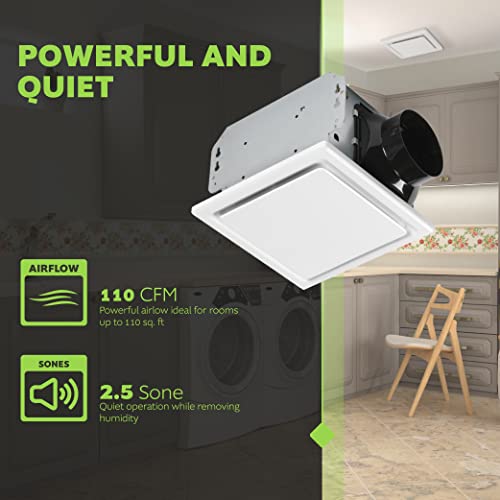 Homewerks 7140-110 Bathroom Fan Ceiling Mount Exhaust Ventilation, 2.5 Sones