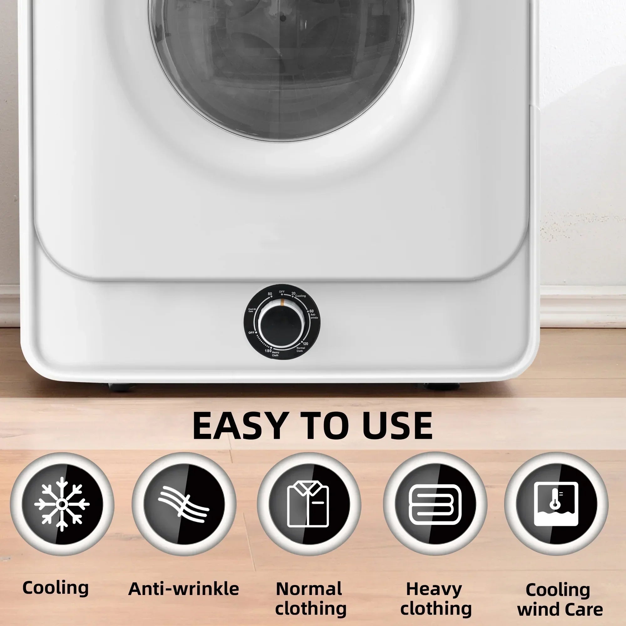 1.95 Cu.ft Front Load Clothes Dryer, Portable Compact Dryer 830W, 5 Drying Modes, Stainless Steel Drum, with Overheat Protection, Dust Removal, Deodorization and Lint Removal Functions, White